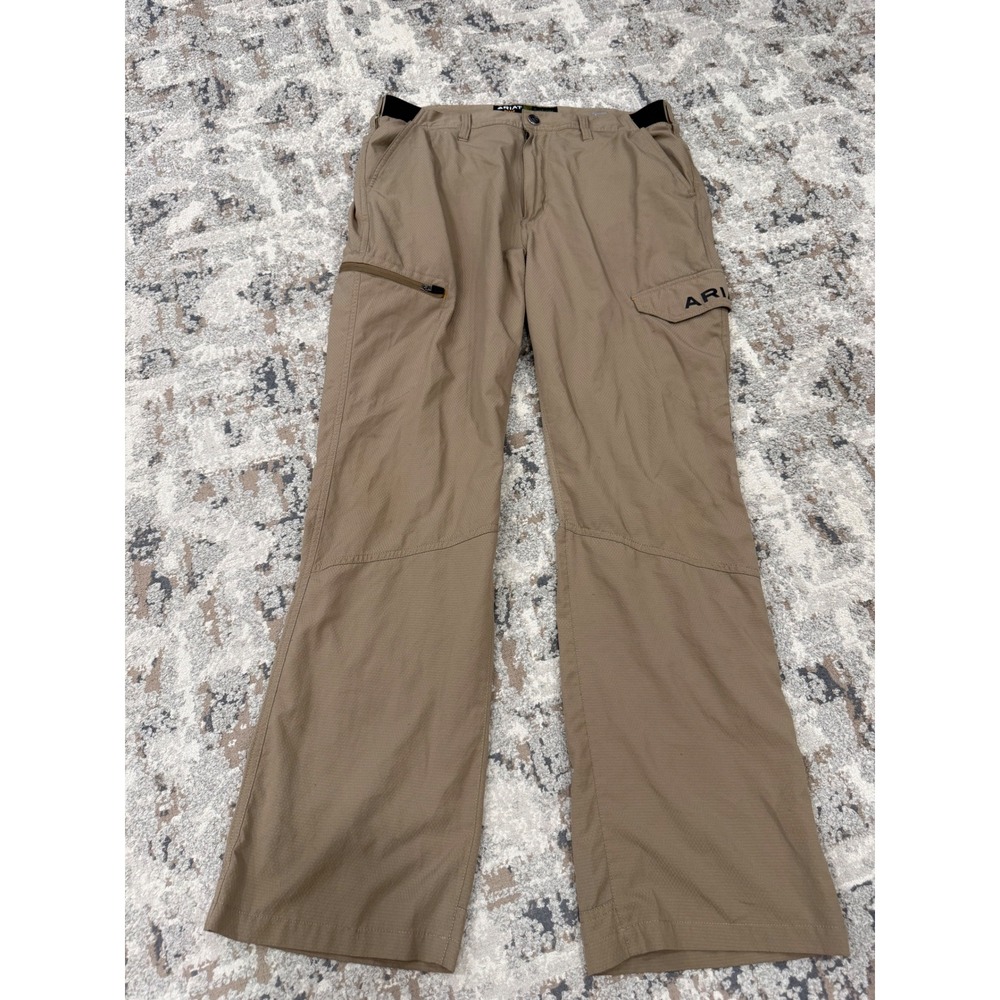 Ariat Rebar M5 Straight Leg Cargo Pants Mens 34x32 Khaki Ripstop Workwear 1679